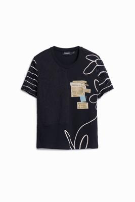 T-shirt met korte mouwen en uitsnijdingen - BLACK - S