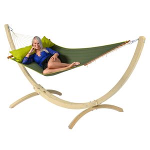 Tropilex Hangmatset Double 'Wood & American' Green - Groen - Amerikaans, Spreidstok, Weerbestendig - 180 kg