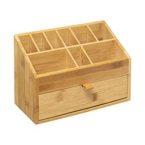 Ladeblokje/bureau organizer 1x lades en vakjes - bamboe hout - L26 x B12 x H18 cm - pennenbak