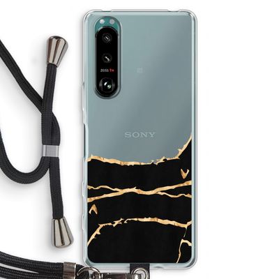 Gouden marmer: Sony Xperia 5 III Transparant Hoesje met koord