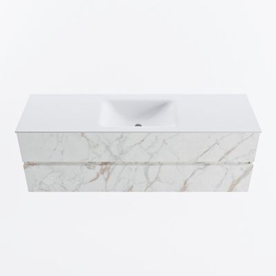 MONDIAZ VICA 150cm badmeubel onderkast Carrara 2 lades. Wastafel CLOUD midden 1 kraangat, kleur Talc.