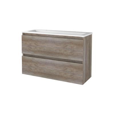 Badmeubelset Aquasplash Salt 100x39 cm Greeploos 2 Lades Met Wastafel 2 Kraangaten Scotch Oak Aquasplash