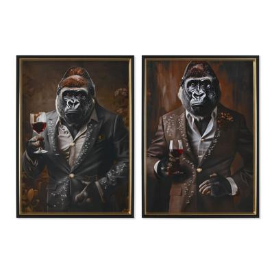 Schilderij Home ESPRIT Bruin Zwart Gorilla Loft Coating 51,5 x 4,5 x 71,5 cm (2 Stuks)