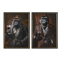 Schilderij Home ESPRIT Bruin Zwart Gorilla Loft Coating 51,5 x 4,5 x 71,5 cm (2 Stuks)