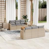 7-delige Loungeset met kussens poly rattan beige