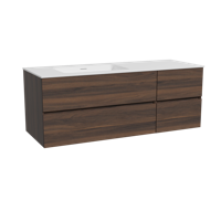 Storke Edge zwevend badmeubel 140 x 52 cm notenhout met Mata asymmetrisch linkse wastafel in solid surface mat wit