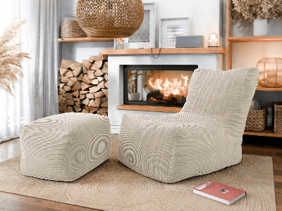 Fauteuil SEVER beige met poef