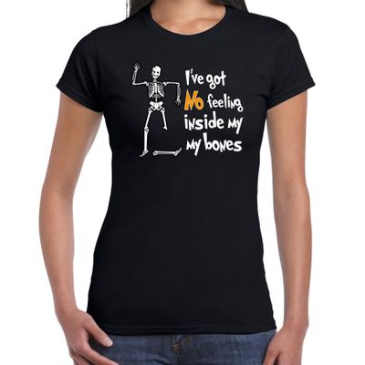 Halloween verkleed t-shirt dames - skelet - zwart - no feelings - themafeest outfit Halloween verkleed t-shirt dames - skelet - zwart - no feelings - themafeest outfit