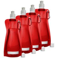 Waterfles/drinkfles opvouwbaar - 4x - rood - kunststof - 420 ml - schroefdop - karabijnhaak