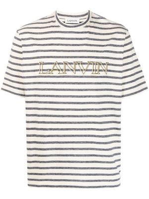 Lanvin t-shirt rayé à logo brodé - Tons neutres