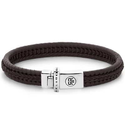 Rebel and Rose RR-L0137-S Armband Dual Twisted Brown leder-zilver bruin S 16,5 cm