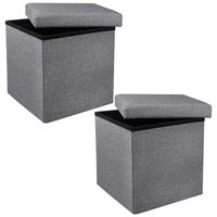 Poef - 2x - hocker - opbergbox - grijs - polyester/mdf - 38 x 38 cm - opvouwbaar