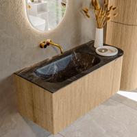Badmeubel Mondiaz Kurve-Dlux | 105 cm | Meubelkleur Oak | Wastafelkleur Lava | Solid surface | Links spoelbak | Zonder kraangat(en)