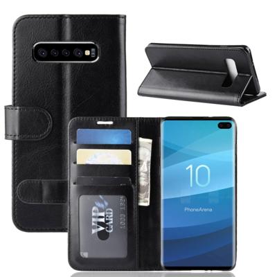 R64 Textuur enkele vouw horizontale Flip lederen Case voor Galaxy S10 PLUS, met houder & kaartsleuven & portemonnee (zwart)