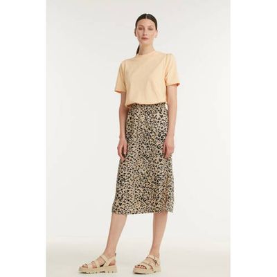 Another-Label midi rok Demi met panterprint beige