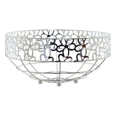 fruitschaal - zilver - metaal - 28 x 28 cm - rond - bloemenpatroon