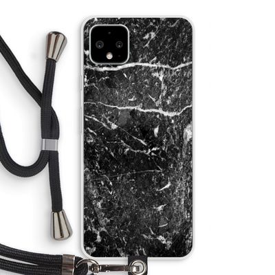 Zwart marmer: Pixel 4 XL Transparant Hoesje met koord