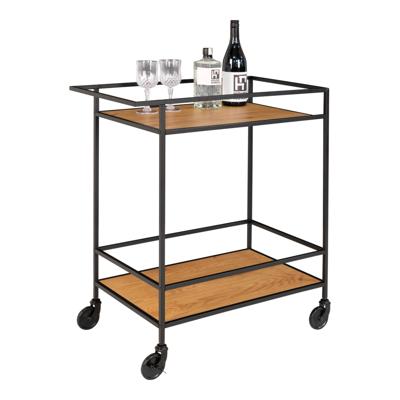 Emma - bar trolley - zwart - staal en eikenhout - 68x40x79 cm