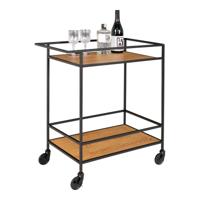 Emma - bar trolley - zwart - staal en eikenhout - 68x40x79 cm