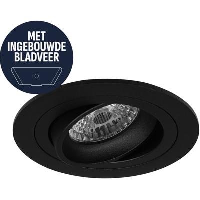 Spot Armatuur GU10 - Pragmi Motion - GU10 Inbouwspot met Bladveren - Rond - Kantelbaar - Zwart - Aluminium - Ø92mm