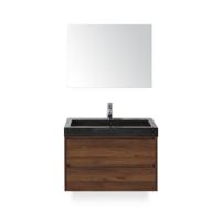 Dante Badmeubelset 80 cm - Walnoot - Wastafel Hardsteen Wit Lucca - met Spiegel