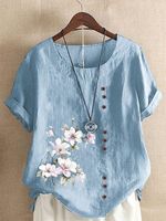 Buttoned Floral Short Sleeve Top - thumbnail