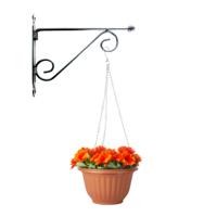 Hangpot + Muurhaak Pisa - terracotta - D20 cm - kunststof - metaal - tuinaccessoires