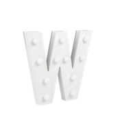 Letter W met licht hoogte 17 cm breedte 18 cm Letter W met licht hoogte 17 cm breedte 18 cm