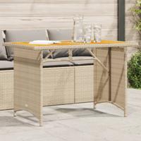 Tuintafel met houten blad 110x68x70 cm poly rattan beige