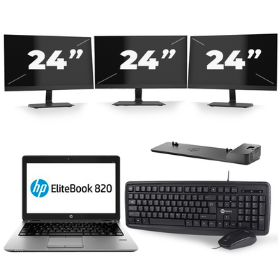 HP EliteBook 820 G3 - Intel Core i7-6e Generatie - 12 inch - 16GB RAM - 256GB SSD - Windows 11 + 3x 24 inch Monitor