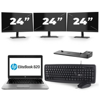 HP EliteBook 820 G3 - Intel Core i5-6e Generatie - 12 inch - 8GB RAM - 240GB SSD - Windows 11 + 3x 24 inch Monitor