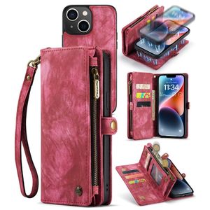 Caseme - iPhone 14 - Vintage 2 in 1 portemonnee hoes - Rood