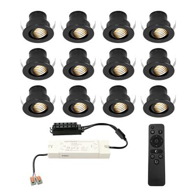 Set van 12 Medina LED Mini Inbouwspots met Trafo - 12 Volt 3 Watt 150 lumen - Dimbaar - Kantelbaar - Verzonken - Plat 35mm (Lage inbouwdiepte) - 2700K - IP44 waterdicht - Zwart Set van 12 Medina LED Mini Inbouwspots met Trafo - 12 Volt 3 Watt 150 lumen - Dimbaar - Kantelbaar - Verzonken - Plat 35mm (Lage inbouwdiepte) - 2700K - IP44 waterdicht - Zwart