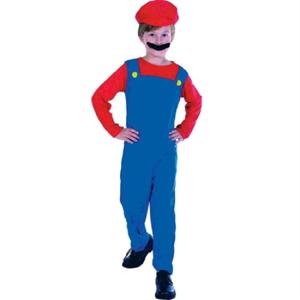 Loodgieter Mario verkleedkleding - kinderen - computer game kostuum - Carnavalskleding