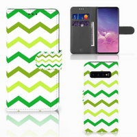 Samsung Galaxy S10 Telefoon Hoesje Zigzag Groen - thumbnail