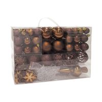111x stuks kunststof kerstballen bruin 3, 4 en 6 cm met piek