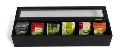 Cookinglife Theedoos - Theekist - Zwart - 6-vaks - Met Fluwelen Binnenkant - 43 x 9 cm