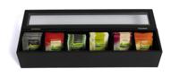 Cookinglife Theedoos - Theekist - Zwart - 6-vaks - Met Fluwelen Binnenkant - 43 x 9 cm