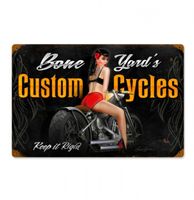 Bone Yard&apos;s Custom Cycles Pin-Up Zwaar Metalen Bord - thumbnail