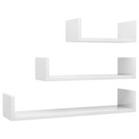 The Living Store Houten Schappen - Set van 3 - Hoogglans Wit - Bewerkt Hout - 60x15x10 cm - U-vormig