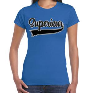 Verkleed T-shirt voor dames - superieur - blauw - foute party - carnaval