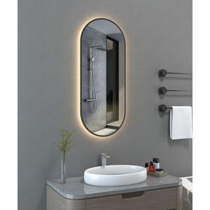 BWS Badkamerspiegel | Spark Kenar | Ovaal | 38x90cm | Mat Zwart