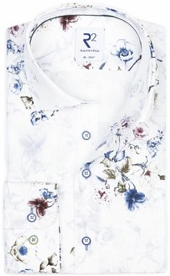 R2 Amsterdam Heren Overhemd Wit Flora Print Modern Fit