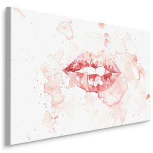 Schilderij - Lippen in Aquarel, roze/wit, 4 maten, premium print