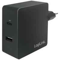 LogiLink PA0213 USB-oplader 65 W Binnen, Thuis Uitgangsstroom (max.) 3000 mA Aantal uitgangen: 2 x USB-C bus (Power Delivery), USB-A