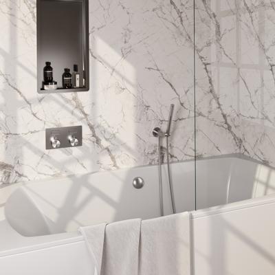 BRAUER Brushed Edition thermostatische inbouw badkraan met drukknoppen SET 04 met badvulcombinatie en 3-standen handdouche en doucheslang en wandaansluitbocht RVS geborsteld PVD