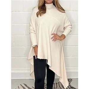 Dames Trui Coltrui Geribd breien Acryl Asymetrische zoom Herfst Winter Normaal Buiten Dagelijks Uitgaan Stijlvol Casual Zacht Lange mouw Effen Kleur Khaki Beige S M L miniinthebox