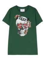 Philipp Plein Junior t-shirt en coton à ornements strassés - Vert