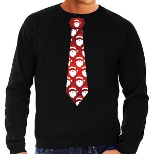 Stropdas Kersttrui/kerst sweater kerstmannen zwart voor heren