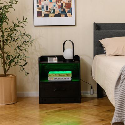 Nachtkastje met LED-verlichting & Open Vak & Lade Bijzettafel Nachtkastje Zwart